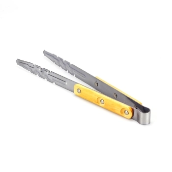 Edelstahl Kohlezange mit Holzgriff